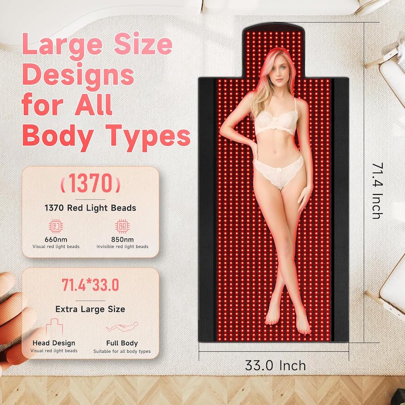 Red Light Therapy Mat, 71.4x33 - đánh giá và giá Red Light Therapy Mat Full Body